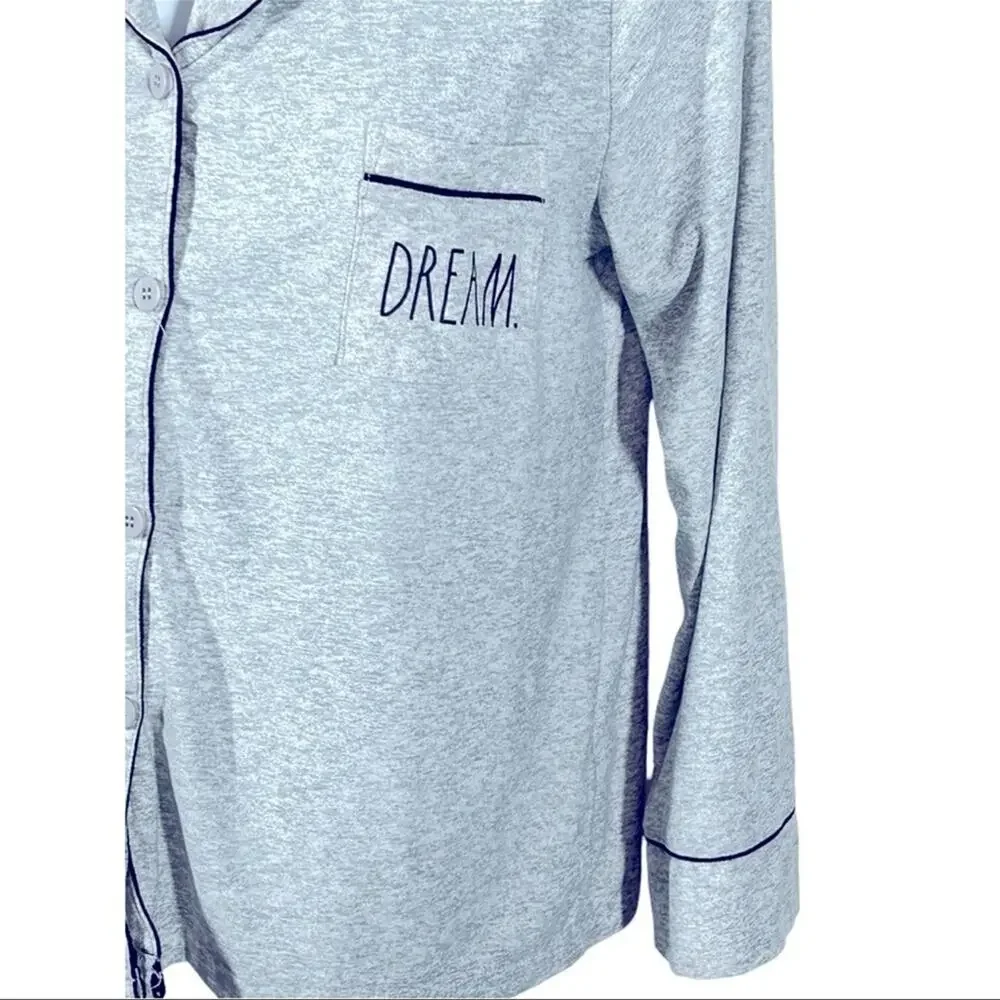 Rae Dunn Dream Gray Button Front Pajama Shirt Large - Picture 4 of 13